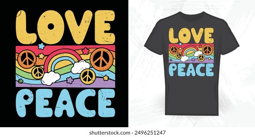 Peace Love Funny Vintage Back To School T-shirt Design