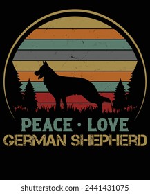 Peace Love German Shepherd Retro T-shirt design