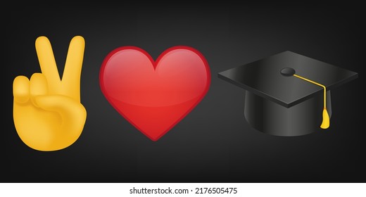 Peace Love and Graduation Illustration Emoji Design. Motivational Quote Emoticon Vector Symbol.