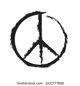 Peace and love grunge dirty vector peace symbol. antiwar pacifism icon hippie culture sign illustration.