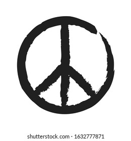 Peace and love grunge dirty vector peace symbol. antiwar pacifism icon hippie culture sign illustration.