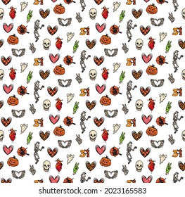 Peace Love Halloween Seamless Pattern. Vector Illustration.