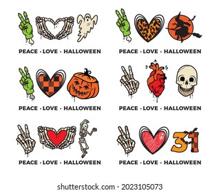 Peace Love Halloween. Vector Illustration.