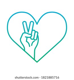 peace and love hand in heart degraded style icon design of Hippie art and creative theme Vector illustration