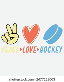 Peace Love Hockey T-shirt Design, Ice Hockey Shirts