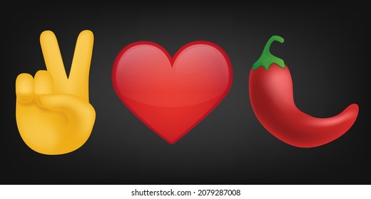 Peace Love and Hot Pepper Illustration Emoji Design. Motivational Quote Emoticon Vector Symbol.