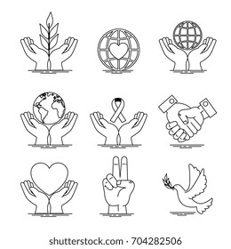 Peace and love icon set design