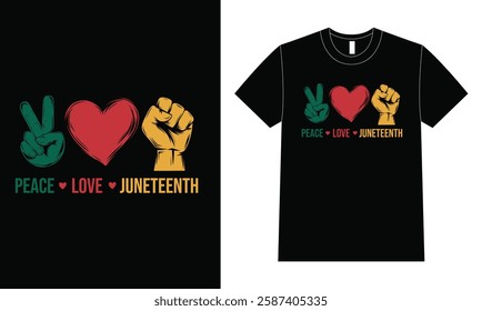 Peace Love Juneteenth - RBG Colors with Hand Symbols and Heart