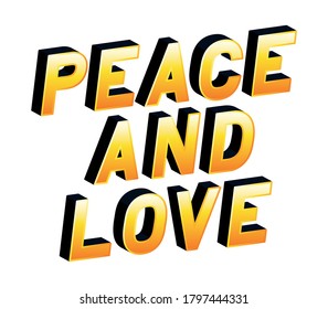 peace and love lettering design, typography retro and comic theme Vector illustration