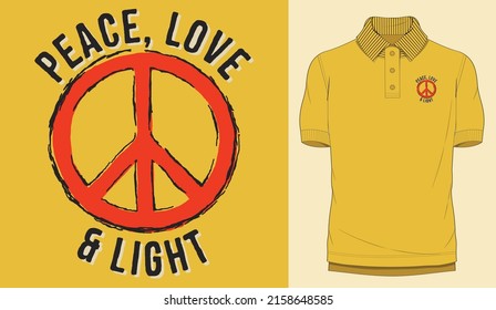 peace love and light vector design, polo shirt with print, embroidery design