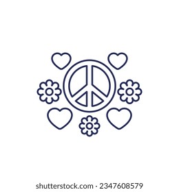 peace and love line icon on white