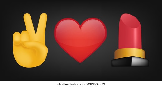 Peace Love and Lipstick Illustration Emoji Design. Motivational Quote Emoticon Vector Symbol.