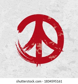 "Peace and Love" Logo wie ein rotes Etikett an einer Wand angebracht.