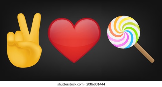 Peace Love and Lollipop Illustration Emoji Design. Motivational Quote Emoticon Vector Symbol.