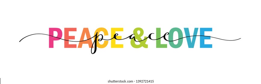 PEACE AND LOVE mixed typography banner with brush calligraphy