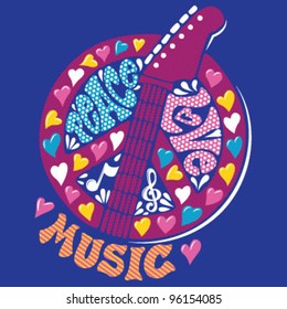 Peace, Love, Music Design (Hand Drawn)