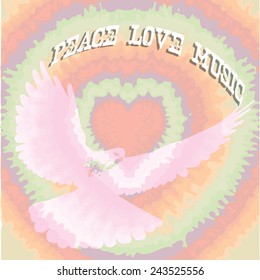 Peace Love Music dove sign Mandala - Hippie style