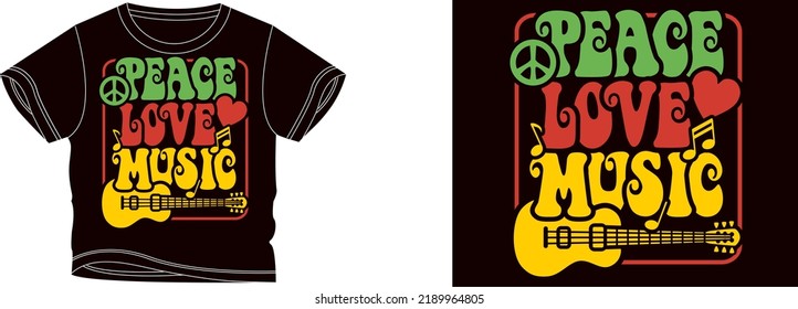 peace love music t-shirt design background color is a black and t-shirt color is a black beautiful color and beautiful design