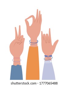 peace love okey and rock sign hand design of Hippie art and creative theme Vector illustration