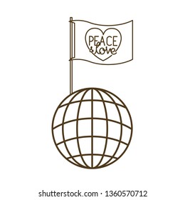 peace and love on flag and earth globe isolated icon