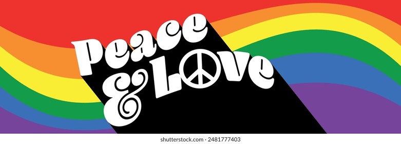 Peace and love on rainbow banner