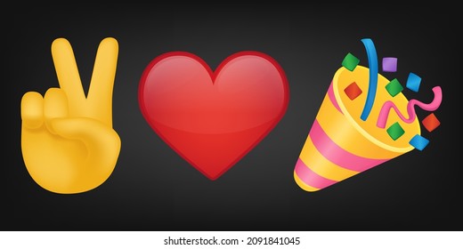 Peace Love and Party Illustration Emoji Design. Motivational Quote Emoticon Vector Symbol.