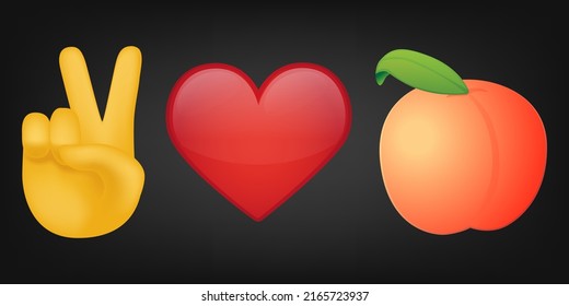 Peace Love and Peach Illustration Emoji Design. Motivational Quote Emoticon Vector Symbol.