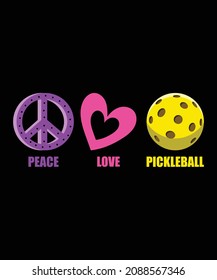 Camisetas de la insignia Peace Love Pickleball, diseño de clipart Season Pickleball