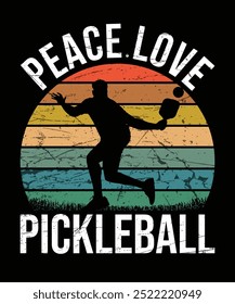 Paz amor pickleball t camisa design vetor. ilustração