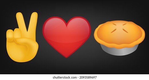 Peace Love and Pie Illustration Emoji Design. Motivational Quote Emoticon Vector Symbol.