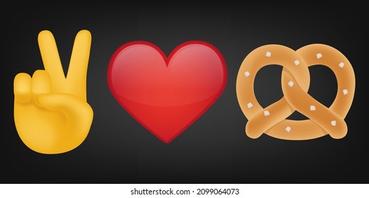 Peace Love and Pretzel Illustration Emoji Design. Motivational Quote Emoticon Vector Symbol.