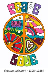 Peace and Love Psychedelic Sixties Hippie Style Pacific Symbol