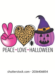 Ilustración del vector Halloween de Peace Love Pumpkin. Contentos antecedentes de Halloween