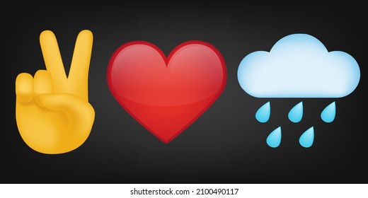 Peace Love and Rain Illustration Emoji Design. Motivational Quote Emoticon Vector Symbol.