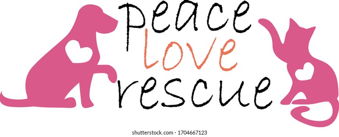 Peace love recuse. Pets quotes vector. Quotes