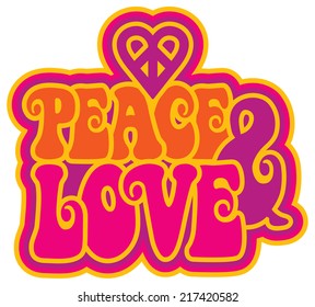 Peace & Love retro-styled text design with a peace heart symbol.