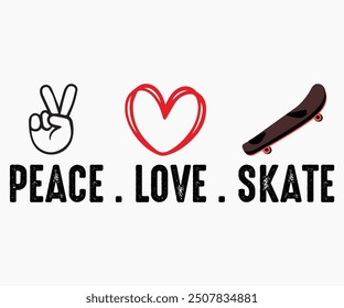 Peace Love Skate Svg, Patines Svg, Skateboard Ride Svg, Cut File, Uso comercial, Diseño de camiseta de caligrafía, Skate Svg, Antiguas, Silueta