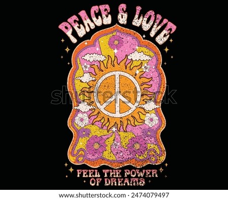 Peace and love.  Spring flower. Rainbow butterfly artwork. Protect your peace of mind. Butterfly with flower artwork for t shirt print, poster, sticker, background and other uses. 