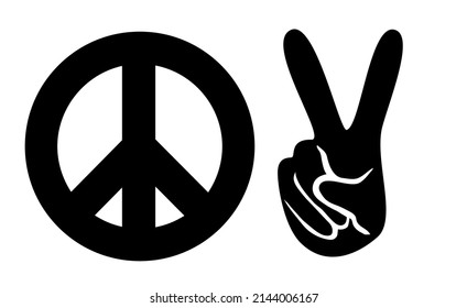  Peace and love.  Stop War hippie concept. Vector illustration. Black color