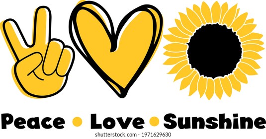 Peace Love Sunshine With Sunflower Svg Vector Illustration Isolated On White Background. Summer Shirt Design. Sunflower Print 