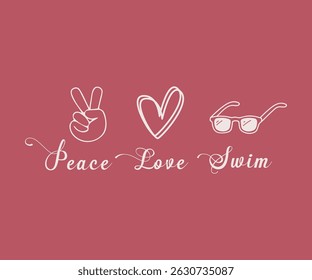 Peace love swim t shirt design vector