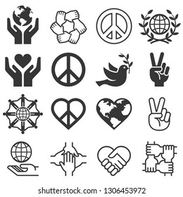 Peace and love symbol icons set. Vector llustrations.