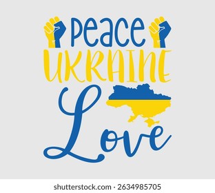 Peace Love Ukraine, Say no to the war, Russian and Ukrainian conflict, heart, square and round shape, Ukrainian flag symbol, Blue and yellow illustration