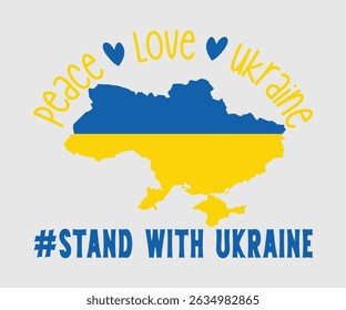 Peace love Ukraine stand with Ukraine, Say no to the war, Russian and Ukrainian conflict, heart, square and round shape, Ukrainian flag symbol, Blue and yellow illustration