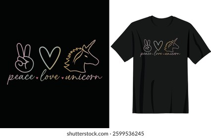Peace love unicorn t-shirt design. Unicorn t-shirt design for baby, women. Design for print.