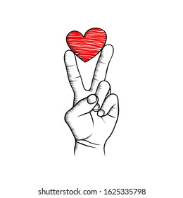 peace with love vector illustration, peace finger gestures with red love on it suitable for use in walpaper, anti-discrimination symbol, against colonialism and others.