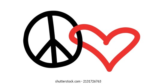 Peace and love - vector international symbol of pacifism, disarmament, anti-war movement in simple doodle flat style