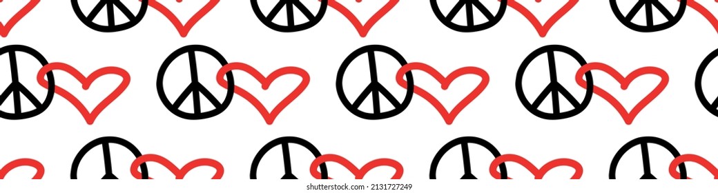 Peace and love - vector seamless pattern with international symbol of pacifism, disarmament, world peace in simple doodle flat style. Anti-war background, texture