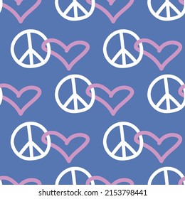 Peace and love - vector seamless pattern with international symbol of pacifism, disarmament, world peace in simple doodle flat style. Anti-war background, texture