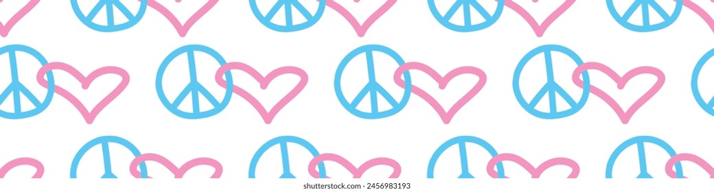 Peace and love - vector seamless pattern with international symbol of pacifism, disarmament, world peace in simple doodle flat style.